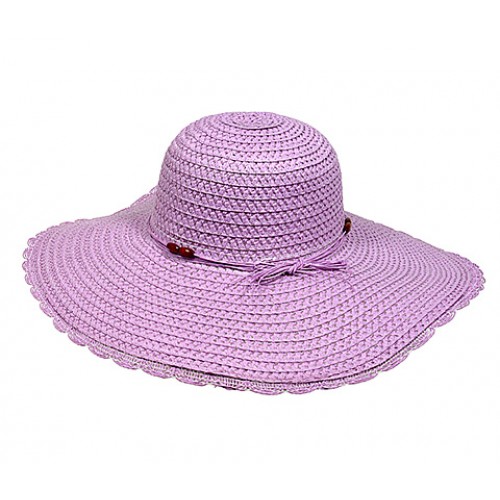 Straw Wide Brim Hat w/ Beads - Purple -HT-M234PL